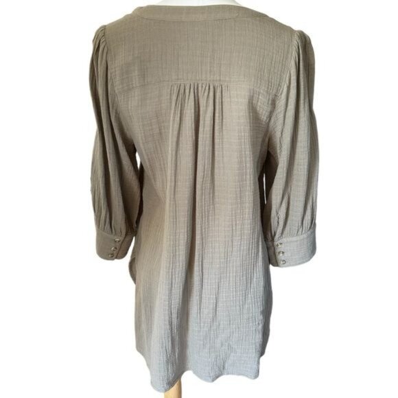 Anthropologie Porridge Gauzy Tunic Button down in Taupe Size Medium EUC - Picture 8 of 13
